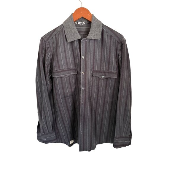 Vintage Basile Made In Italy Gray Wool Striped Button-Up Shirt Size 37 - Picture 1 of 9